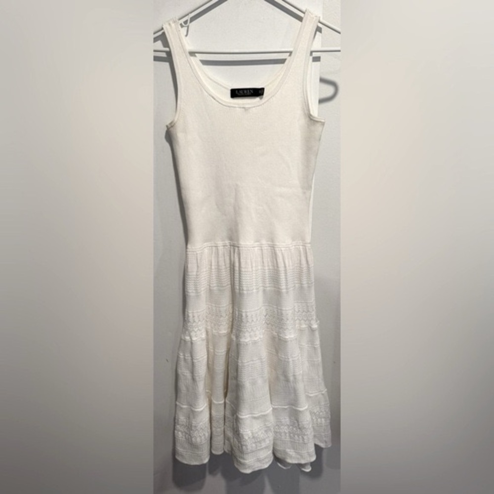 Lauren Ralph Lauren Knit Crochet Dress White Sleeveless lined cotton flare XS
